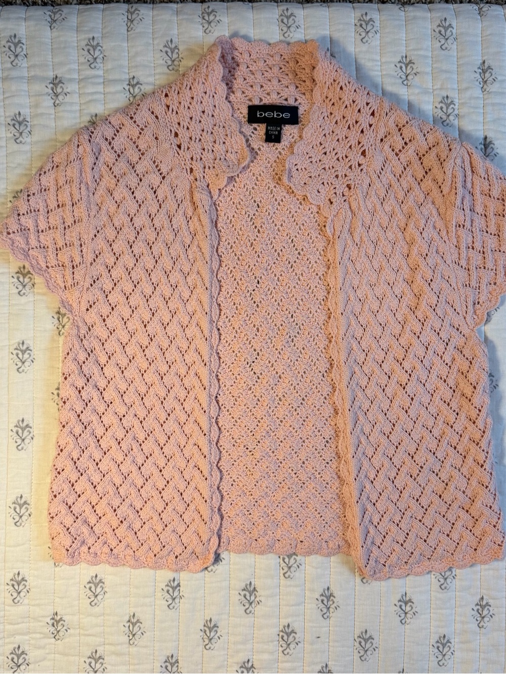 Bebe Pink Lemonade Crochet Knit Open Front Cardigan Size S
